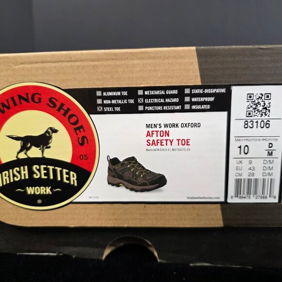 NIB Irish Setter Work Men\'s Afton Oxford Steel Toe Work Boot 83106 sz 10 main image 7